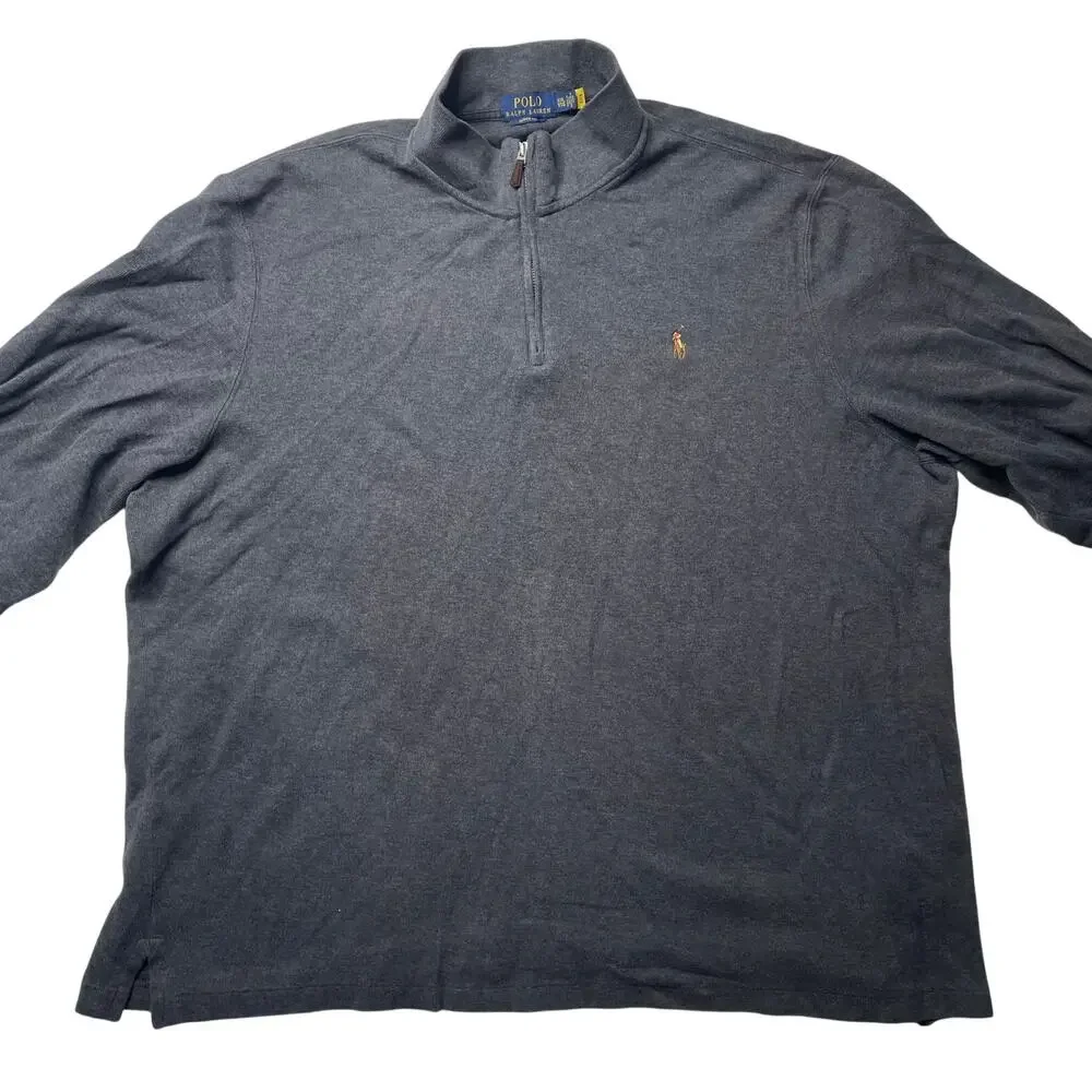 Polo Ralph Lauren Estate Rib Gray Quarter Zip Pullover Sweater XXL Men's Cotton